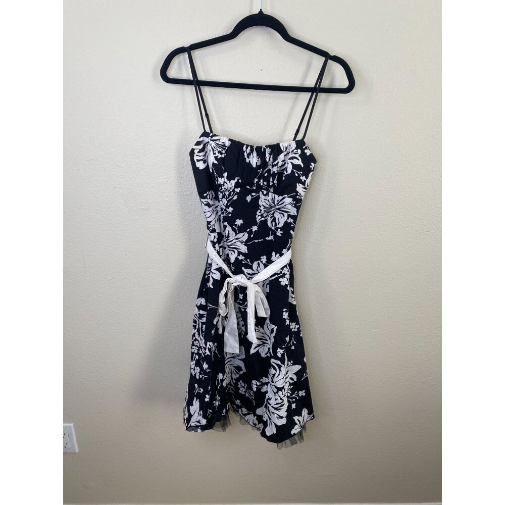 Ruby Rox Womens Floral Black White Strappy Sundress  S Empire Waist Y2K Vintage